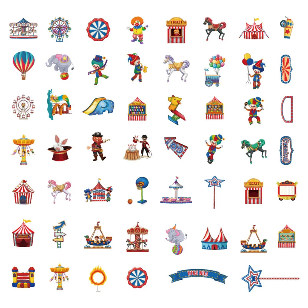 10/50PCS Playground Amusement Park Stickers Cute Ferris Wheel Small Train Paradise Circus Sticker for Stationery Scrapbooking