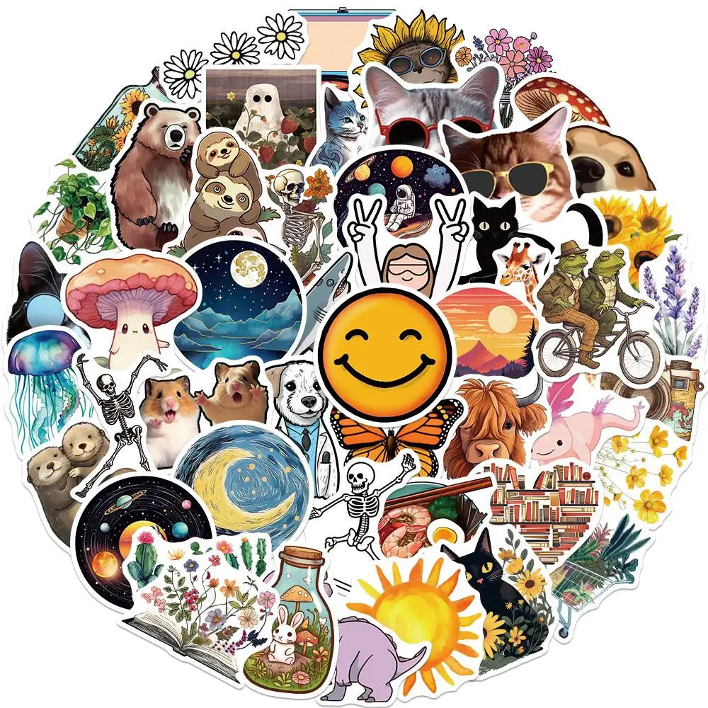 10/25/50PCS Cartoon Hot Animal Plant Waterproof Sticker Cut Aesthetic DIY Guitar Phone Luggage Cup Laptop Kids Toys