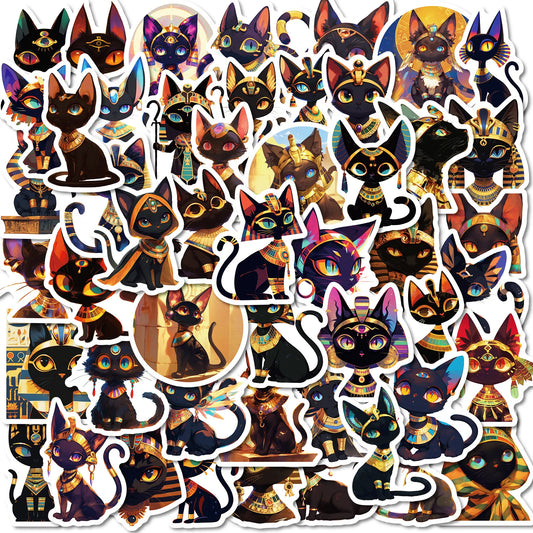 50Pcs Egyptian Cat Graffiti Stickers for Helmet, Wall, DIY Decor