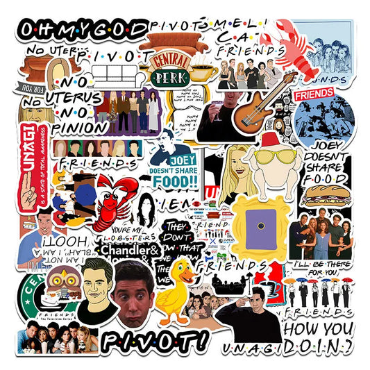 50pcs Friends Cartoon Stickers for Laptop, Phone, Water Bottle, Scooter, Suitcase, Refrigerator