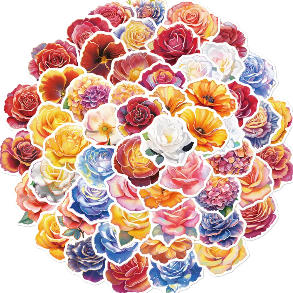 10/50Pcs Beautiful Colorful Pretty Flower Stickers Blooming Laptop Guitar Luggage Kid Toy Decal Graffiti Sticker 2023