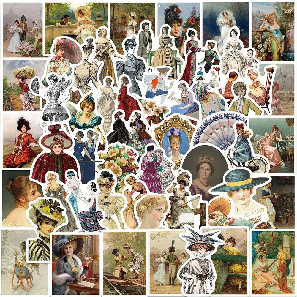 10/52PCS Classic Victorian Retro Palace Style Sticker Waterproof PVC Art Collection DIY Phone Case Laptop Scrapbook Guitar Decal