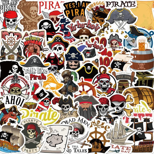 50pcs Pirate Graffiti Stickers for Laptop, Phone, Scooter, Suitcase, Water Bottle, Stationery, Refrigerator