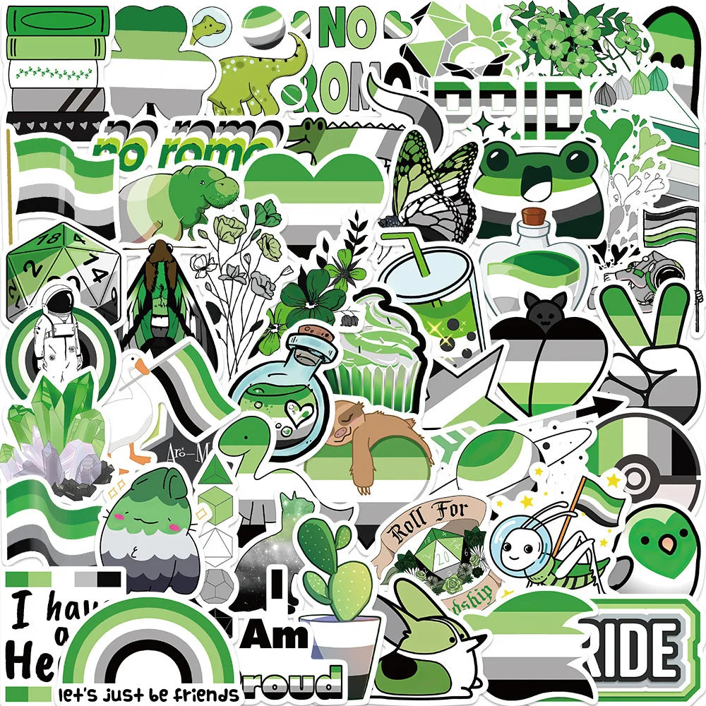 Aromantic Pride Stickers Decals - 10/30/52pcs Waterproof for Skateboard, Laptop, Car, Bike