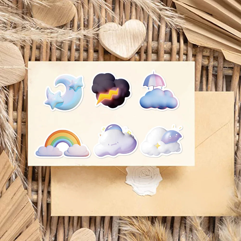 10/30/50PCS Cute Cartoon Cloud Stickers Weather Rain Lightning Rainbow Kawaii Decal Kids Toy DIY Diary Phone Notebook Bike Car