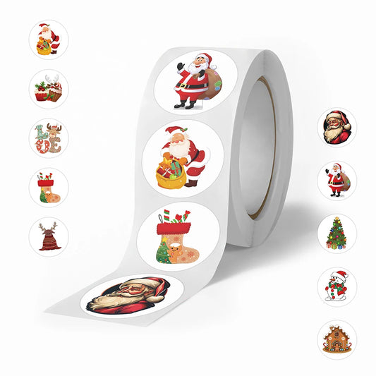 500pcs/Roll Christmas Santa Claus Stickers for Laptop, Notebook, Phone, Suitcase, Kids Toy