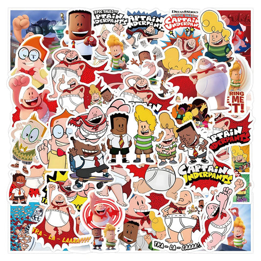 Anime Cartoon Captain Underpants Stickers Decals for Laptop Phone Notebook Suitcase Car Kids Toys (10/30/50pcs)