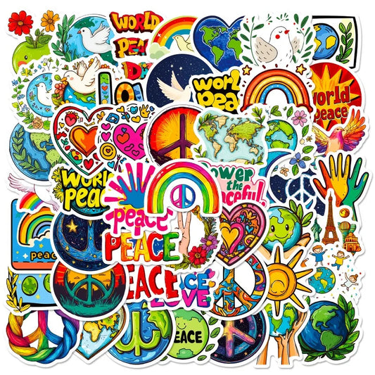 50pcs World Peace Graffiti Stickers for Laptop, Phone, Scooter, Suitcase, Water Bottle, Stationery, Refrigerator