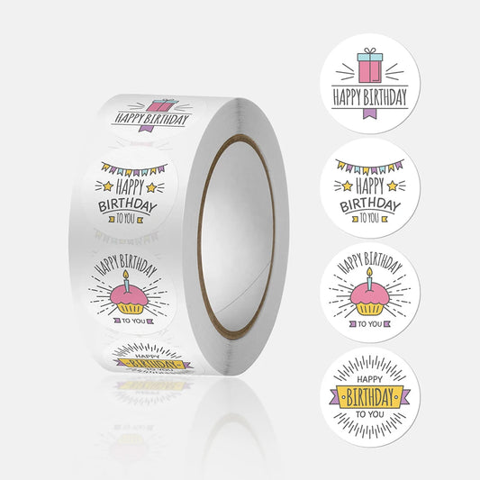 Round Kraft Happy Birthday Stickers 100-500pcs