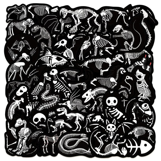 50Pcs Cartoon Animal Bones X-ray Stickers for Helmet Wall DIY Decoration