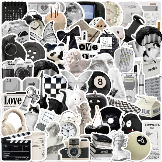Cute Black White Stickers Set for Phone Laptop Notebook Fridge Wall Decor