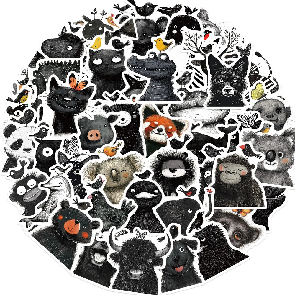 10/30/50PCS Black White Cartoon Stickers Animal Graffiti Decals DIY Luggage Laptop Phone Guitar Car Bike Skateboard Sticker Toy