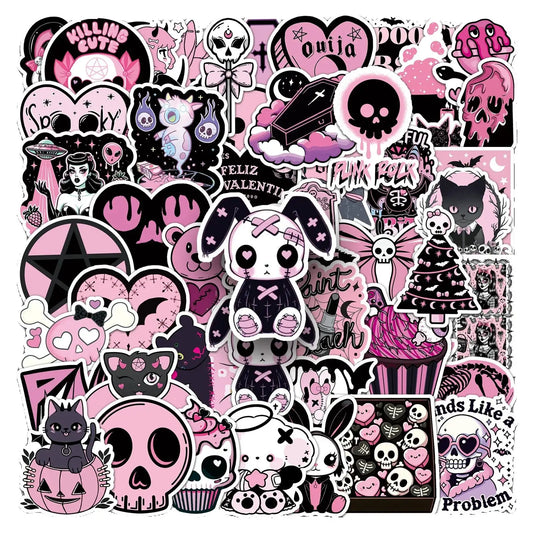 50PCS Cute Pink Halloween Stickers: Ghost, Skull, Pumpkin