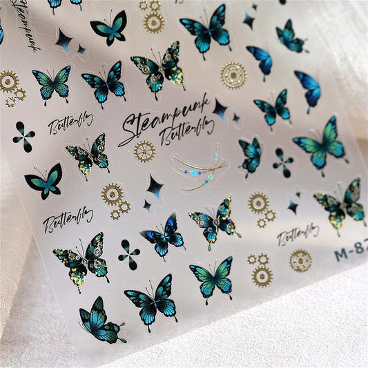 Steampunk Butterfly Nail Art Stickers Gold Green Decals