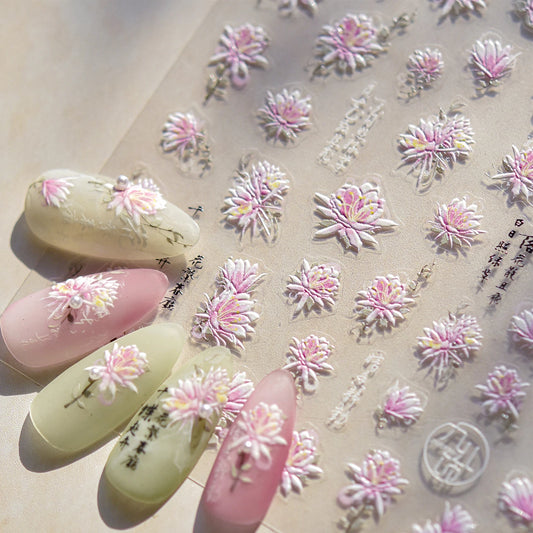 Pink Chrysanthemum 3D Nail Art Stickers