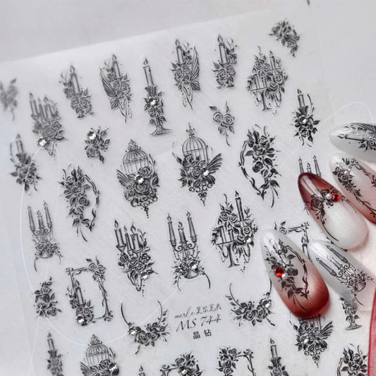 Rhinestone Nail Art Sticker Decal Birdcage Frame