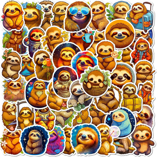 50Pcs Cute Sloth Cartoon Stickers for Helmet, Wall, DIY Decor