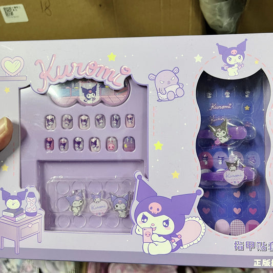 Kids Acrylic Fake Nails Set Kuromi MyMelody Cinnamoroll