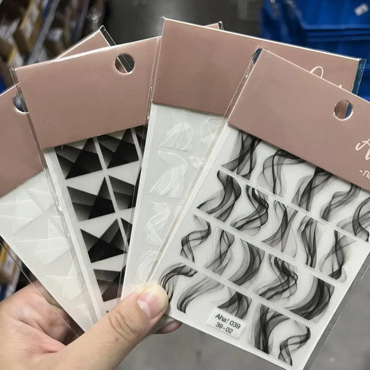 French Nail Art Stickers: 3D White Black Smoke Decals
