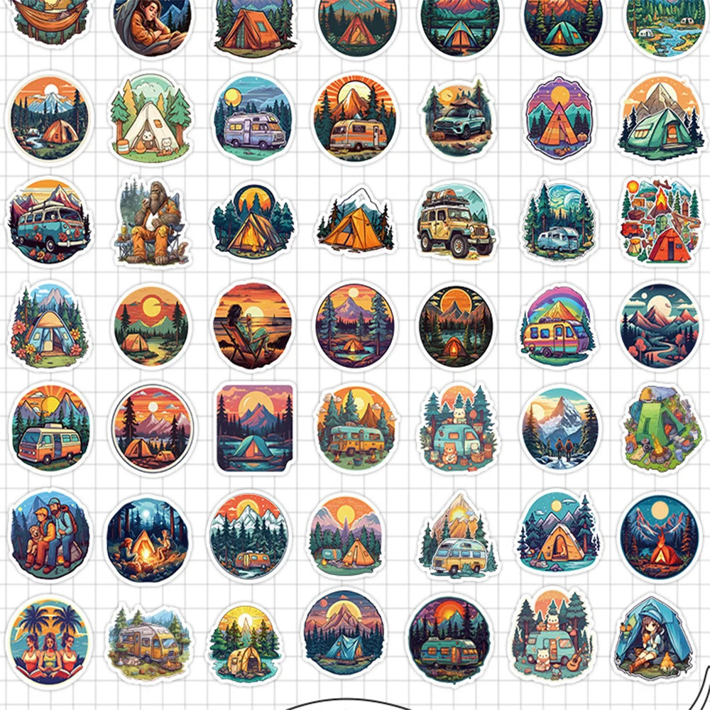 10/30/50/100pcs Mountain Camping Sunrise and Sunset Peaceful Sticker Packs