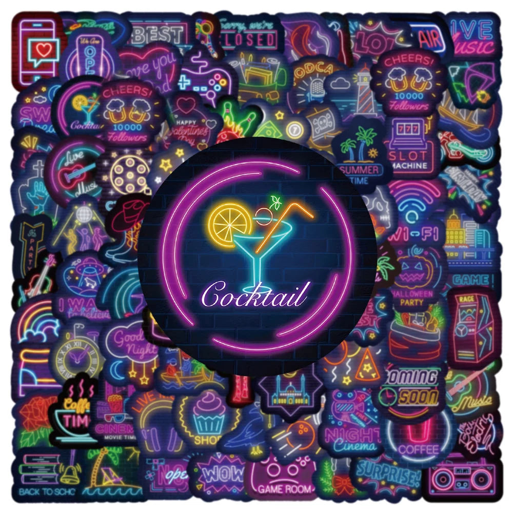 10/30/50/100pcs Cute Neon Light Cartoon Graffiti Stickers Laptop Scrapbook Luggage Car Phone Bike Decoration Sticker Kids Toys