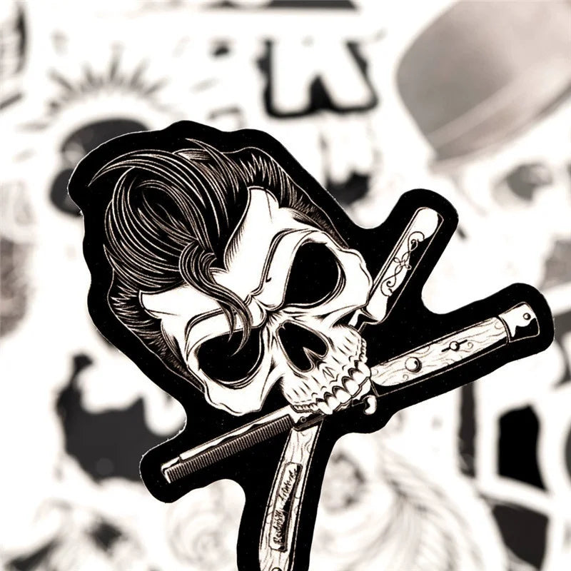 10/30/50pcs Black & White Skull Rock Mixed Graffiti Stickers Hip Hop Cartoon Stickers