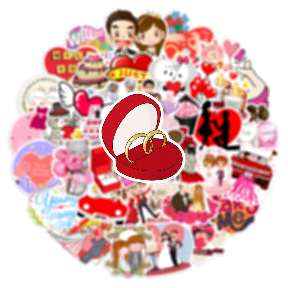 10/30/50PCS Valentine Wedding Love Stickers Cartoon Cute Decals Toys Gift DIY Decoration Laptop Scrapbook Phone Guitar Sticker