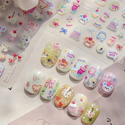 Lucky Bear Dessert Nail Art Stickers Decals