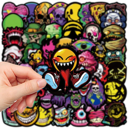 50Pcs Waterproof Skull Stickers for Skateboard & Helmet
