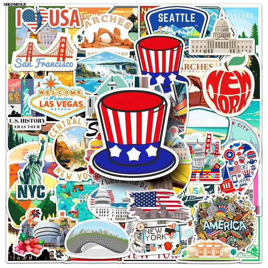 Cartoon USA Graffiti Stickers for Laptop Luggage Suitcase DIY Decals 10/30/50pcs