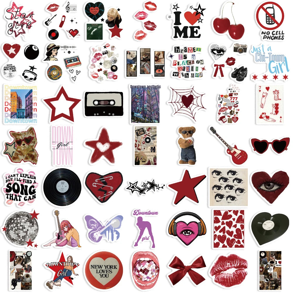 50pcs Cool Downtown Y2K Girls Stickers Decoration DIY Skateboard Laptop Phone Bike Graffiti Kids Toys Trend Cartoon Decals