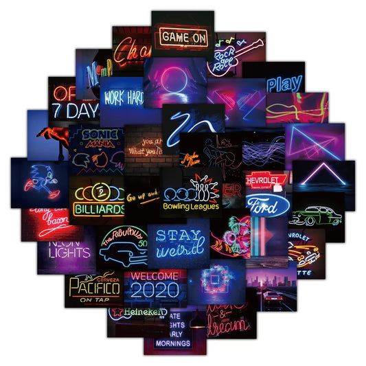 Cool Neon Cartoon Stickers for Laptop, Car, Guitar, Motorcycle, Luggage - 10/30/50PCS