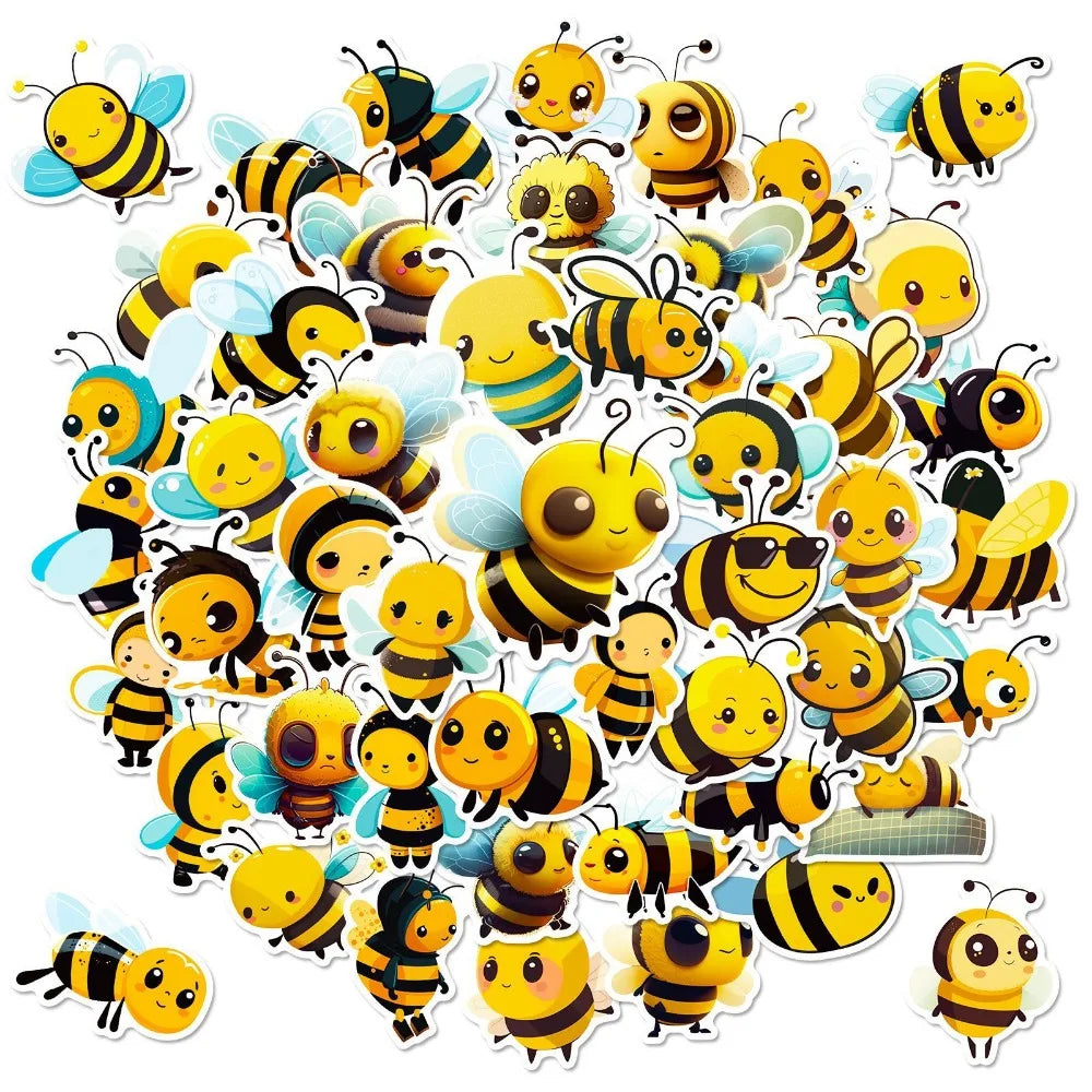 50PCS Cartoon Bee Honey Stickers DIY Laptop Guitar Luggage Fridge Waterproof Graffiti Sticker Decal Kids Classic Toys