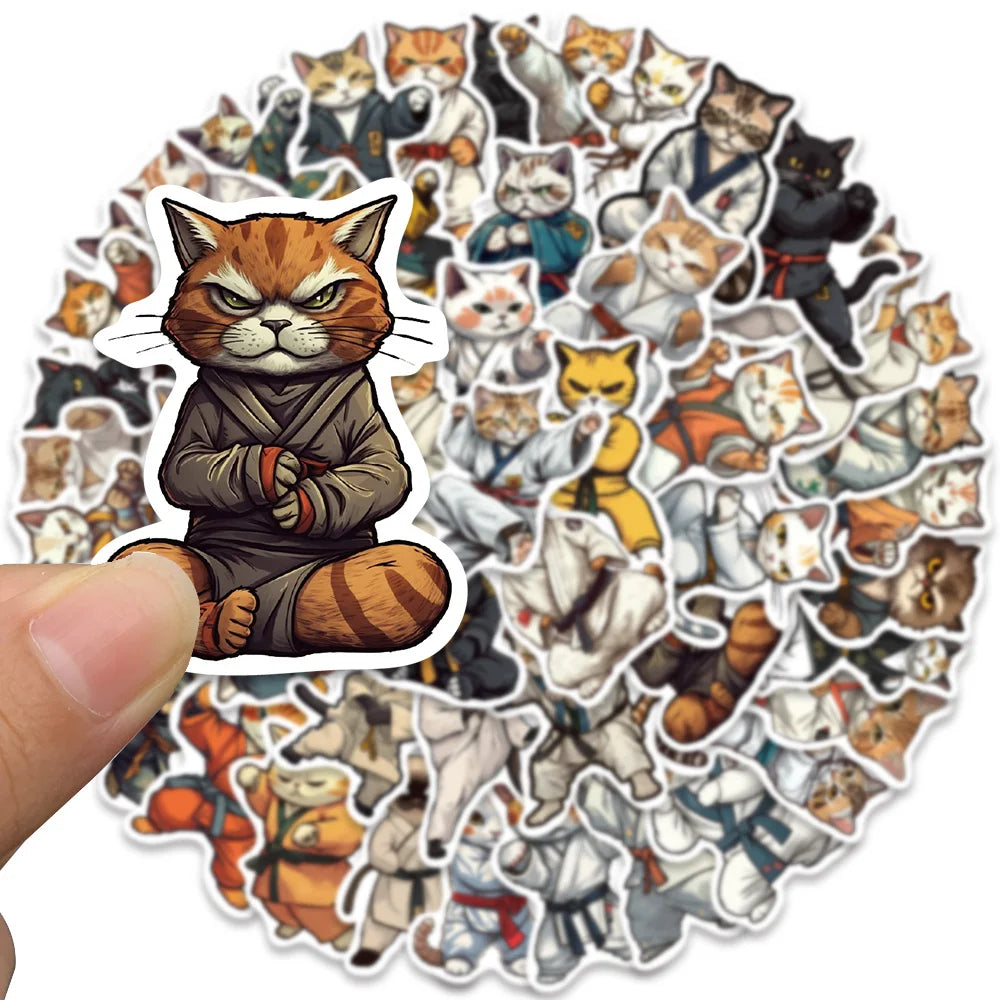 50pcs Cool Cartoon kungfu Cats Stickers Kids Toy DIY Waterproof Graffiti For Luggage Laptop Guitar Phone Car Decals