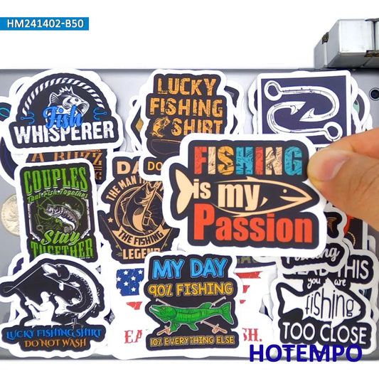 20/30/50Pieces Go Fishing Funny Graffiti Fisherman Style Stickers for Boat Fish Tank Luggage Car Motorcycle Phone Laptop Sticker