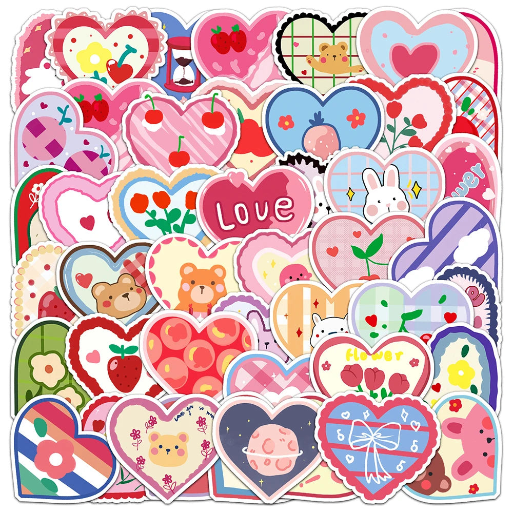 10/30/50PCS Pink Love Stickers Cartoon Heart Decals Decoration DIY Notebook Phone Skateboard Bike Laptop Fridge Kids Sticker Toy