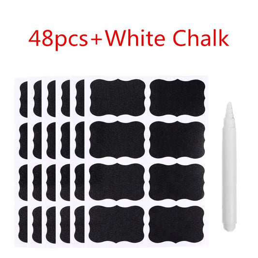 48pcs Blackboard Stickers Waterproof Chalkboard Kitchen Spice Label Sticker Home Jars Bottles Tags Labels White Marker