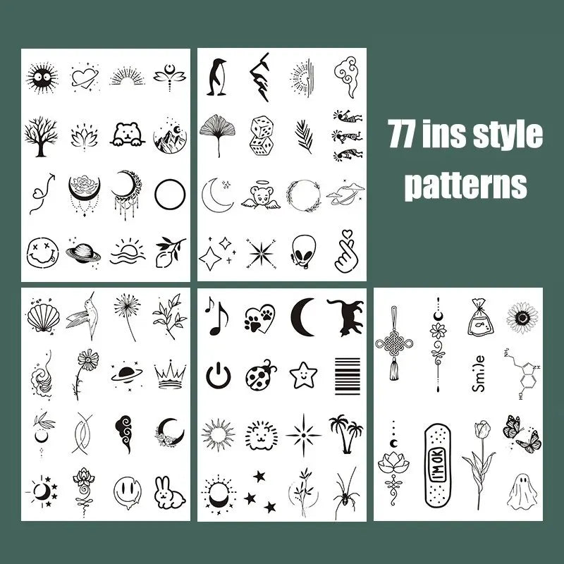 77 Waterproof Semi-Permanent Cute Tattoo Stickers with Herbal Juice