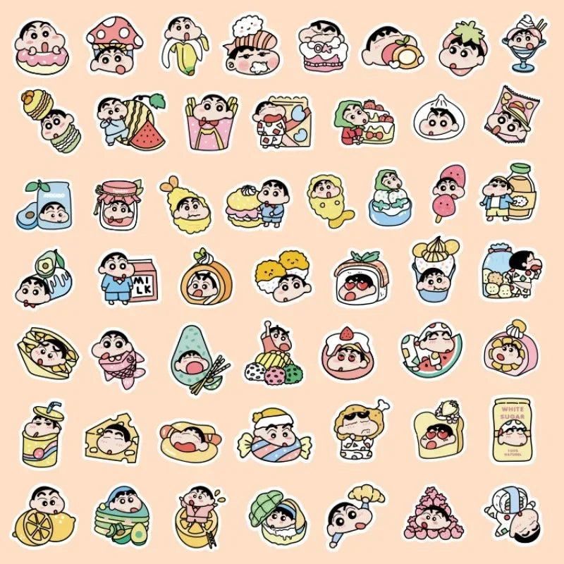 50pcs Crayon Shin Chan Stickers for Laptop, Phone, Car, Scooter, Water Bottle, Suitcase, Refrigerator