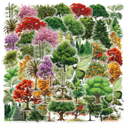 Cute PET Transparent Forest Tree Stickers Decals for Laptop, Fridge, Phone, Suitcase, Diary - 10/30/50pcs