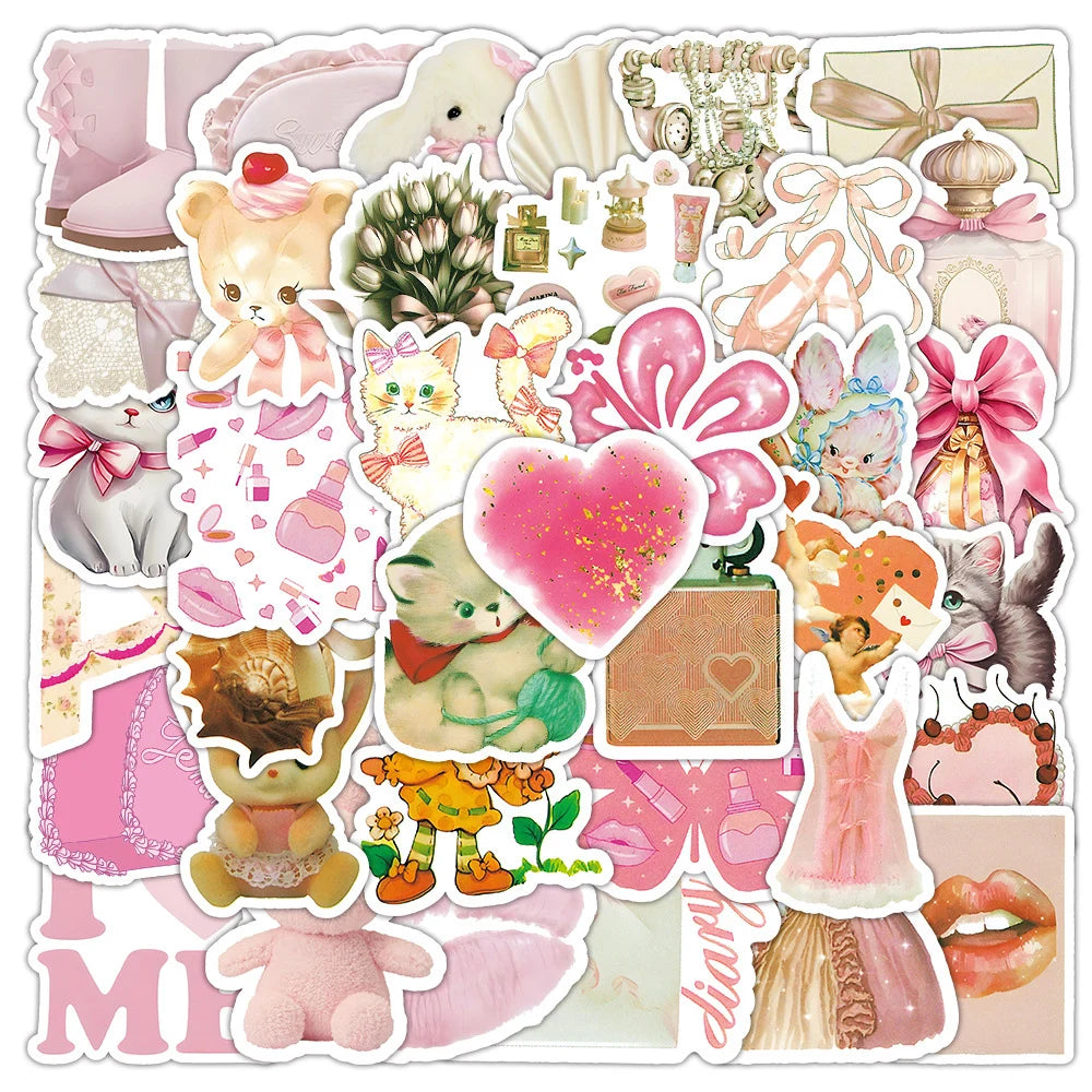 Kawaii Pink Coquette Girl Stickers Decals for Laptop, Scrapbook, Water Bottle, Phone, Guitar, Stationery - 10/30/50pcs