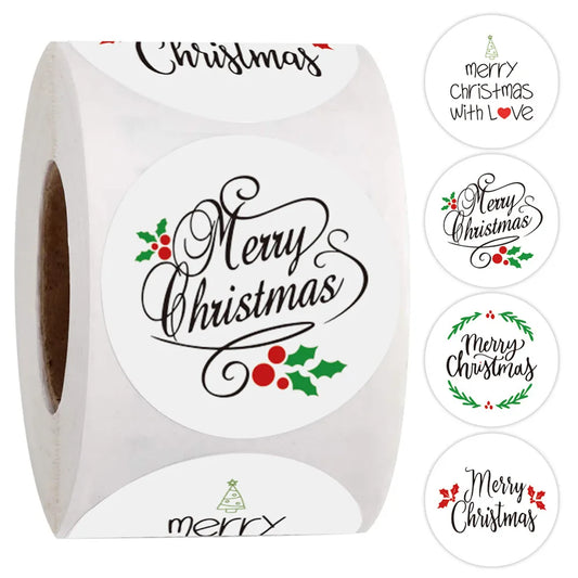 White Merry Christmas Stickers 1" for Gifts & Business