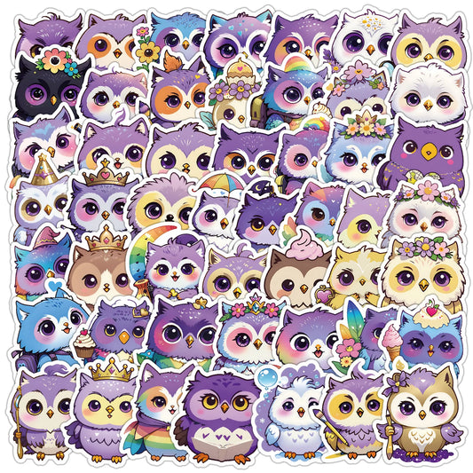 50Pcs Cute Owl Graffiti Stickers for Helmet, Wall, DIY Decoration