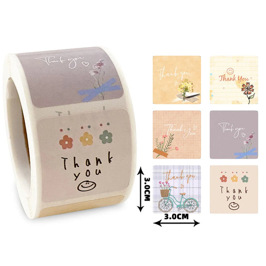 Cartoon Floral Thank You Stickers: Party & Gift Labels
