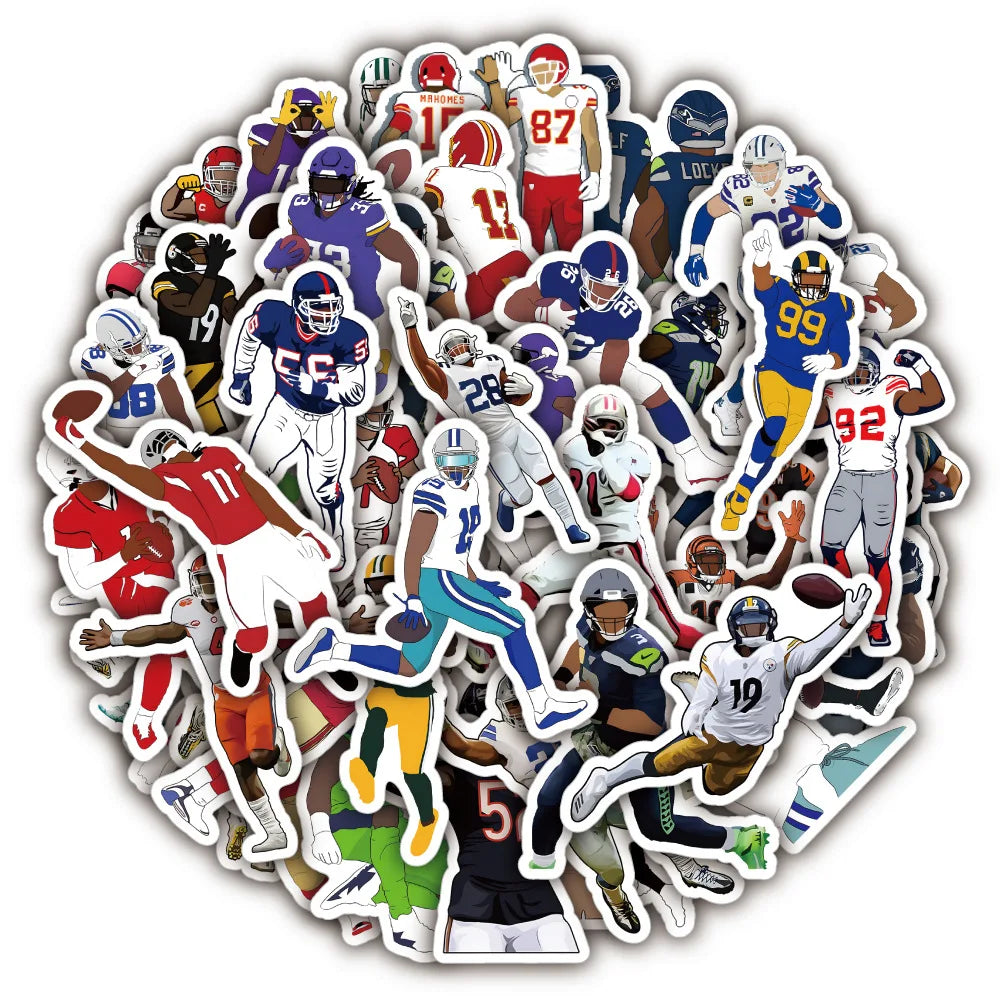 10/30/50PCS Cartoon Football NFL Player Stickers Creative iPad Helmet Water Cup Guitar DIY Wall Sticker Toy Decoration Wholesale