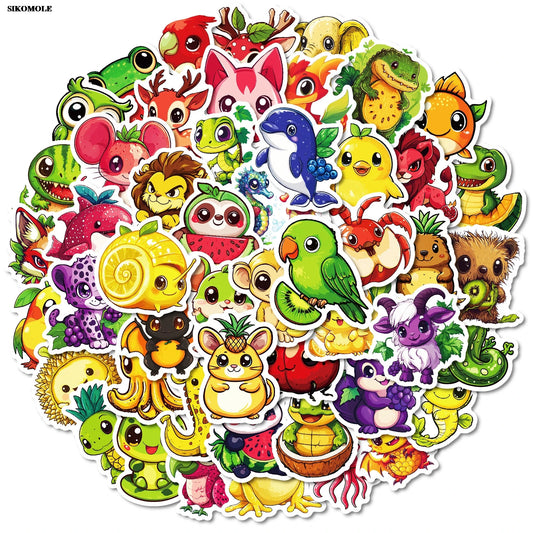 Cute Fruit Animal Stickers Pack - DIY Motorcycle Laptop Skateboard Decor