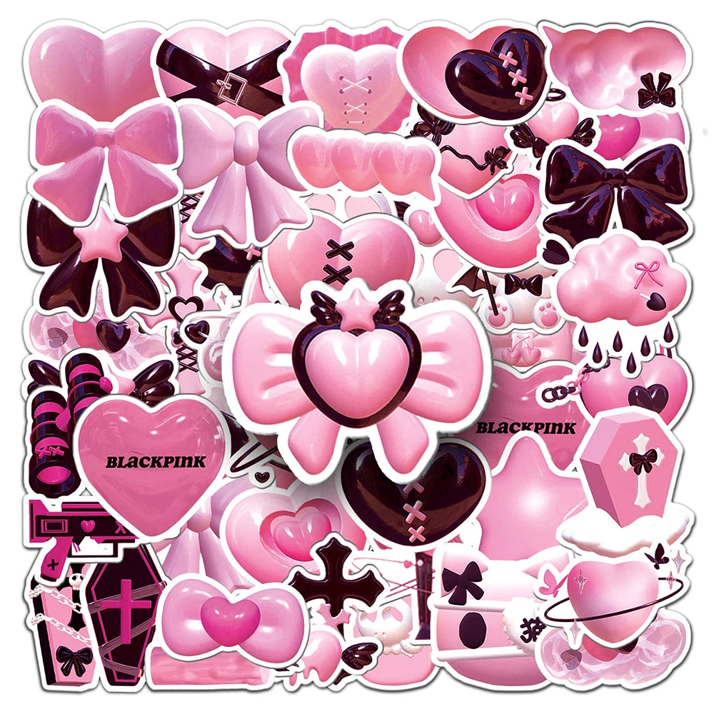 10/30/50PCS Ins Style 2D Pink Cartoon Stickers Decals For Motorcycle Notebook Phone Bike Suitcase Guitar Kids Sticker Toys Gift