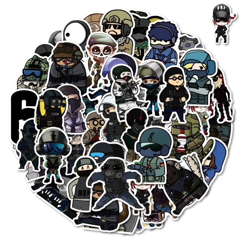 50pcs Rainbow Six Siege Stickers for Luggage, Water Bottles, Phones, Laptops, Cars, Fridge