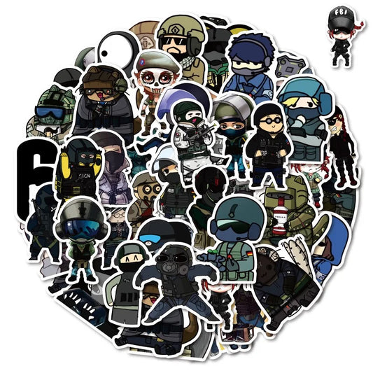 50pcs Rainbow Six Siege Stickers for Luggage, Water Bottles, Phones, Laptops, Cars, Fridge