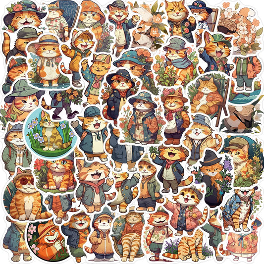 50Pcs Cute Orange Cat Stickers for Helmet, Wall, DIY Decoration